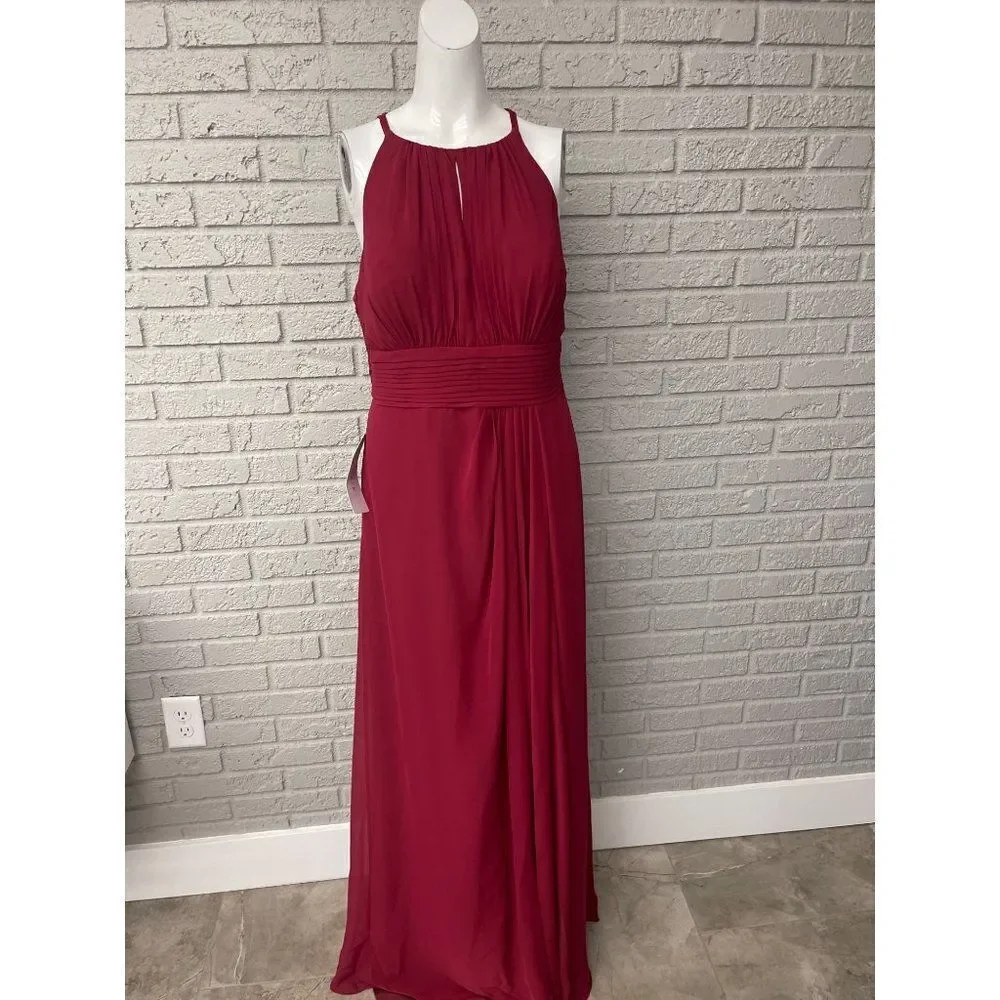 NWT Azazie Burgundy Bonnie Allure Halter Bridesmaid Dress Size 14 - Picture 3 of 16